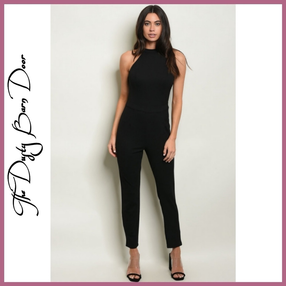 Black Jumpsuit Strappy Halter Neck